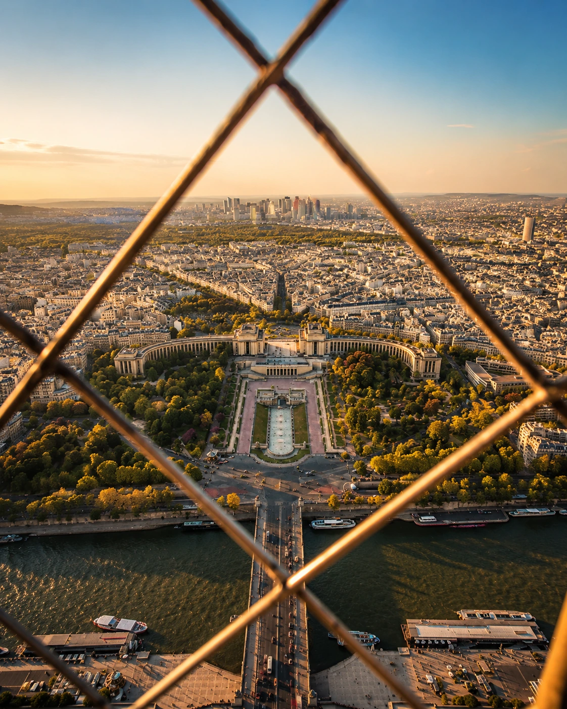 Paris viewed from the Eiffel Tower at sunset